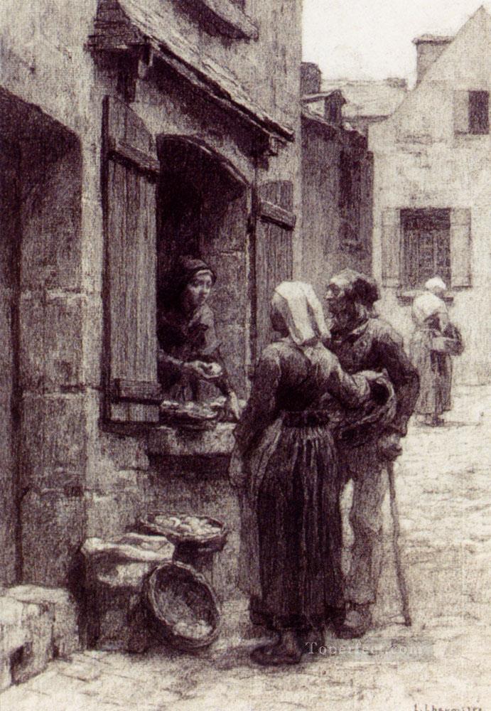 Breton Peasants Buying Fruit At Landerneau rural scenes peasant Leon Augustin Lhermitte Oil Paintings